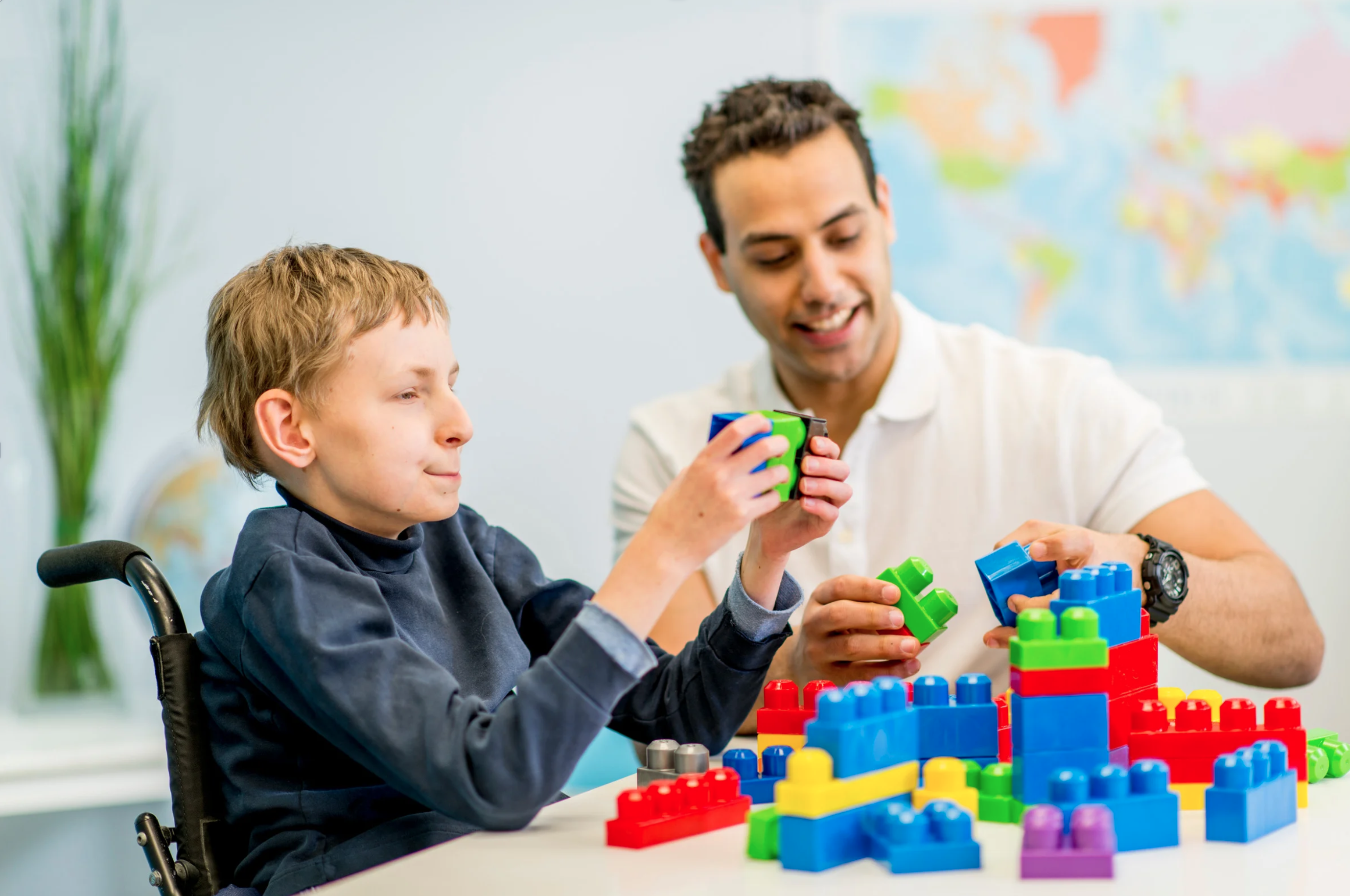 Therapist working with child on developmental assessment